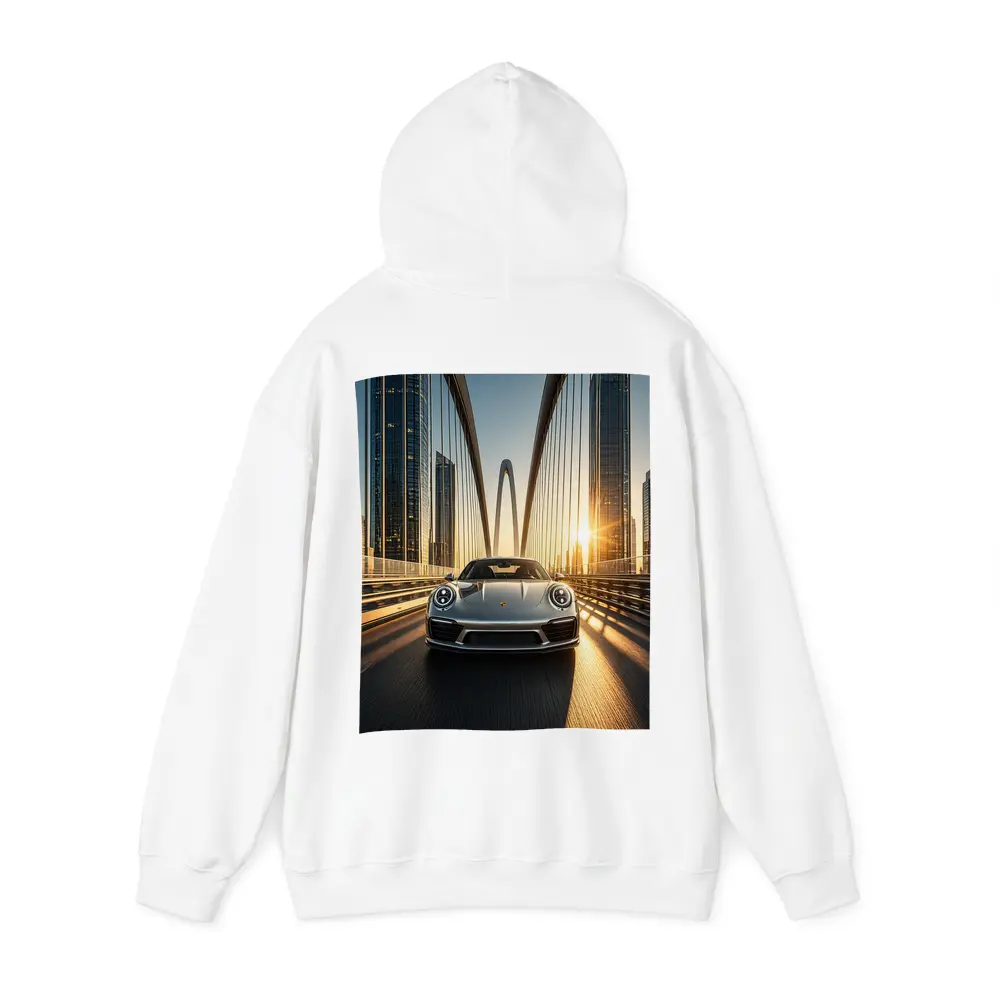 Porsche 911 Silver On City Bridge Sunset – Hoodies