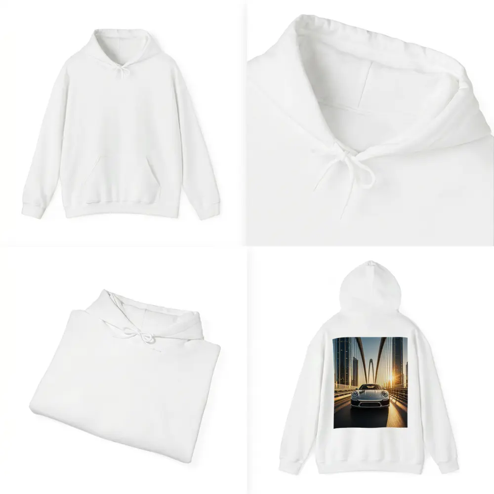 Porsche 911 Silver On City Bridge Sunset – Hoodies