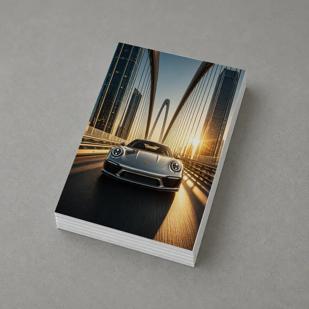 Porsche 911 Silver On City Bridge Sunset – Postcards