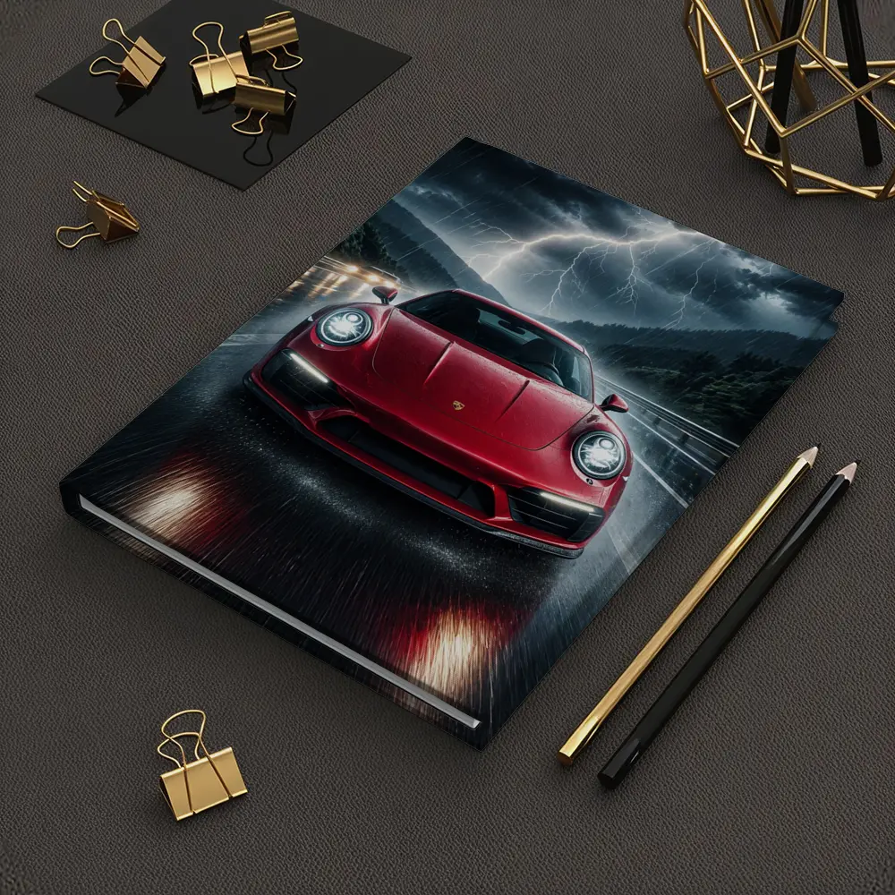 Red Porsche 911 Racing Through Lightning Storm – Notebooks