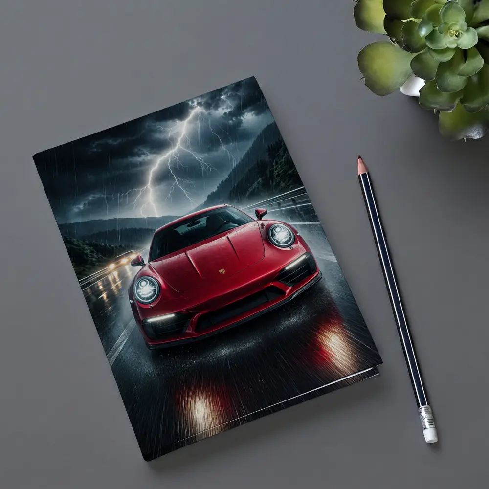 Red Porsche 911 Racing Through Lightning Storm – Notebooks