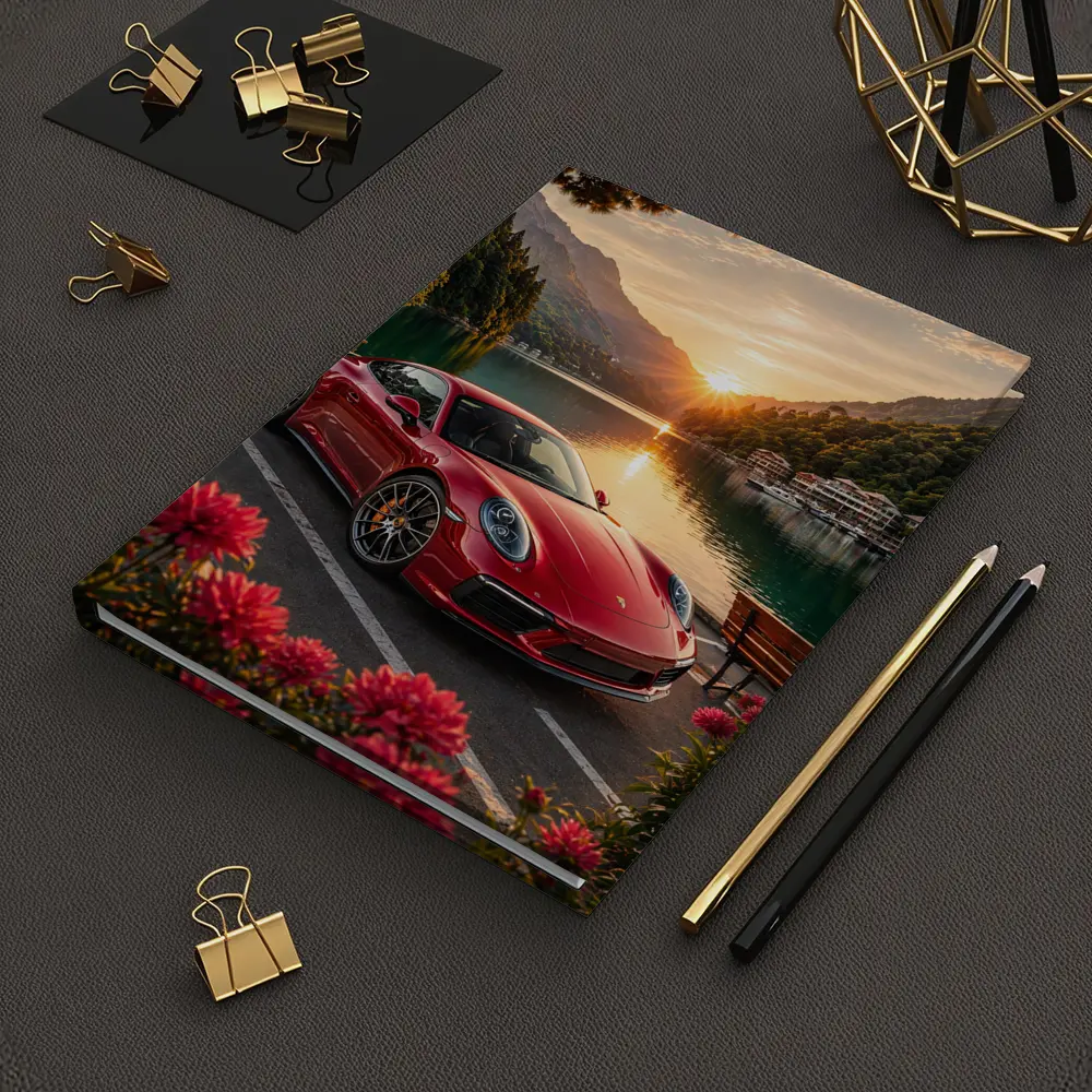 Red Porsche 911 Parked By Mountain Lake – Notebooks
