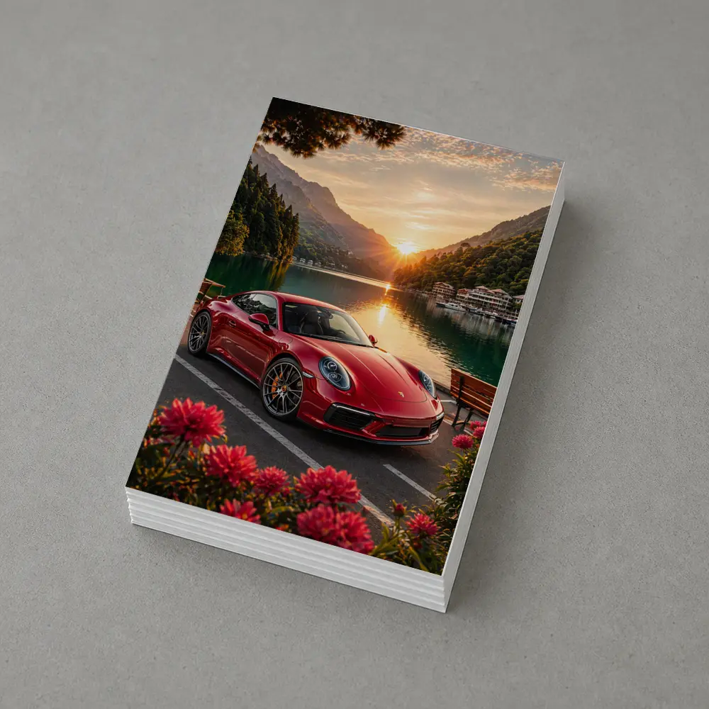 Red Porsche 911 Parked By Mountain Lake – Postcards