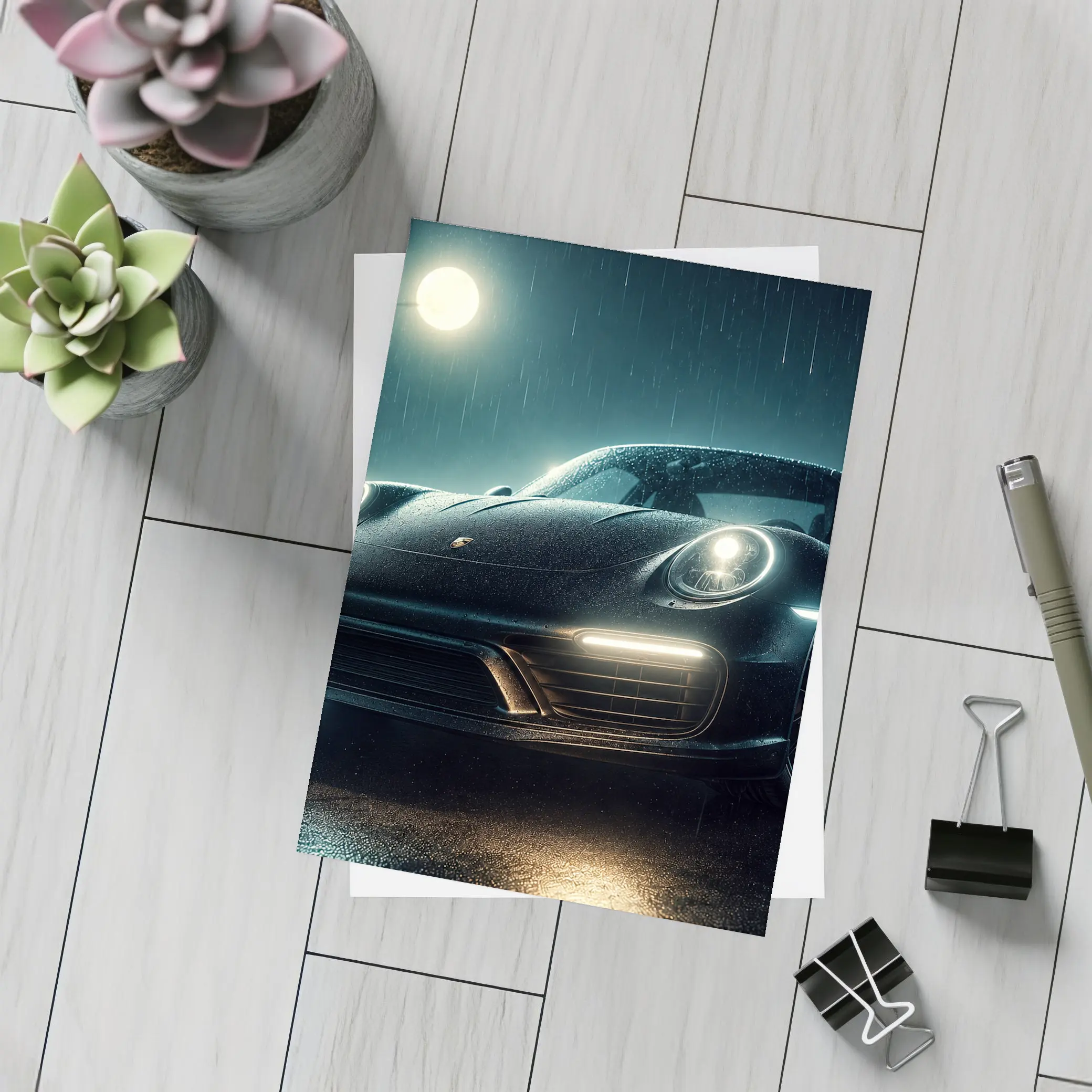 Porsche 911 Turbo Black Rainy Night – Postcards