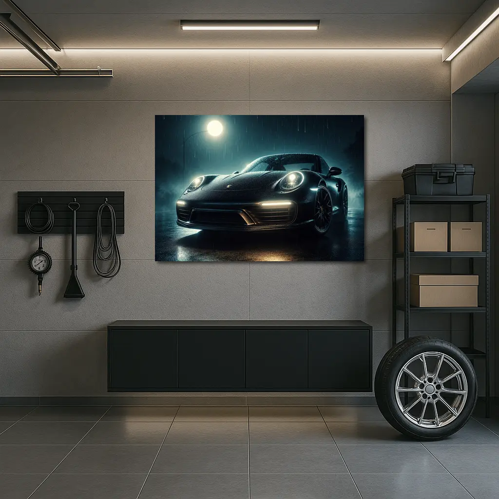 Porsche 911 Turbo Black Rainy Night – Wall Art
