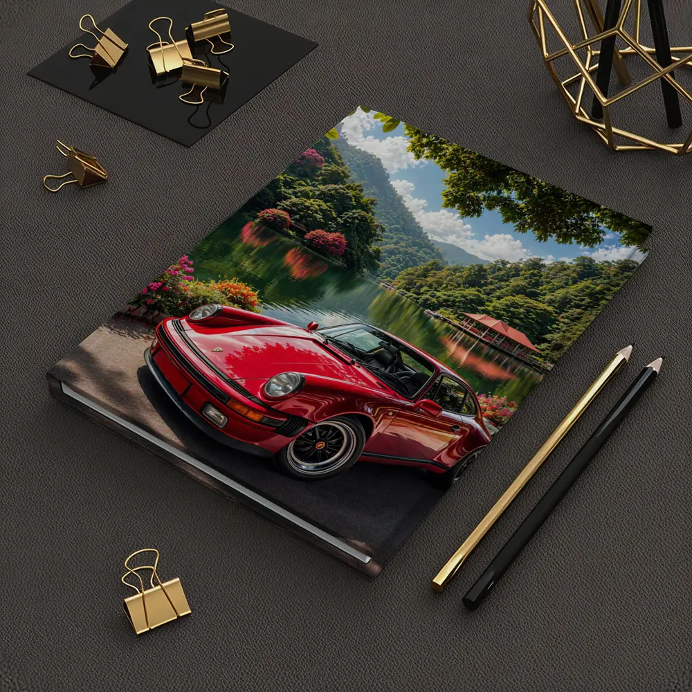 Red Porsche 911 Parked By Mountain Lake – Notebooks