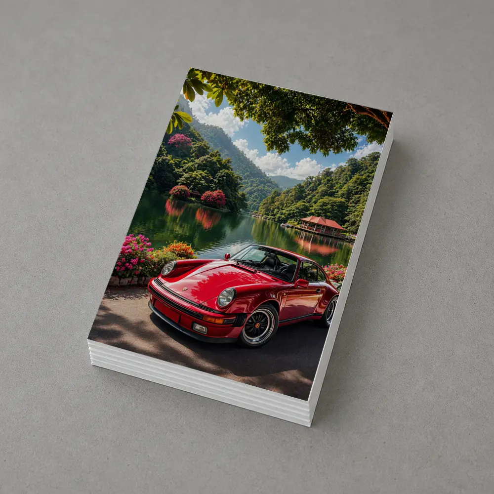 Red Porsche 911 Parked By Mountain Lake – Postcards