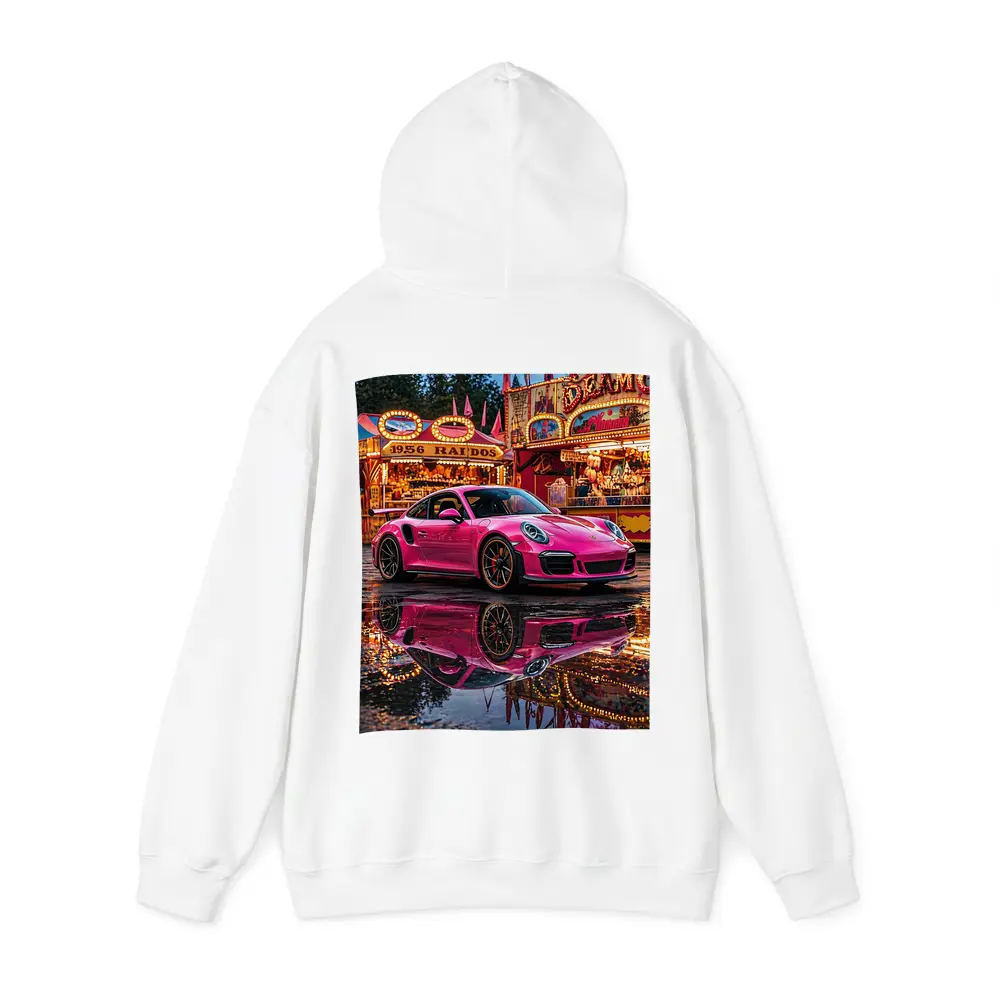 Pink Porsche 911 Carnival Lights Wet Reflection – Hoodies