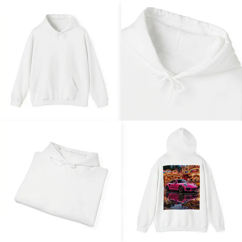 Pink Porsche 911 Carnival Lights Wet Reflection – Hoodies