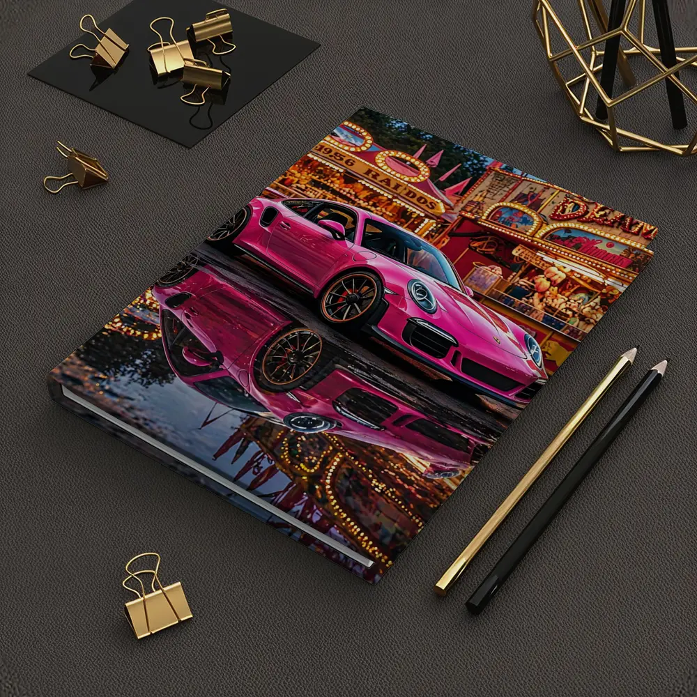 Pink Porsche 911 Carnival Lights Wet Reflection – Notebooks