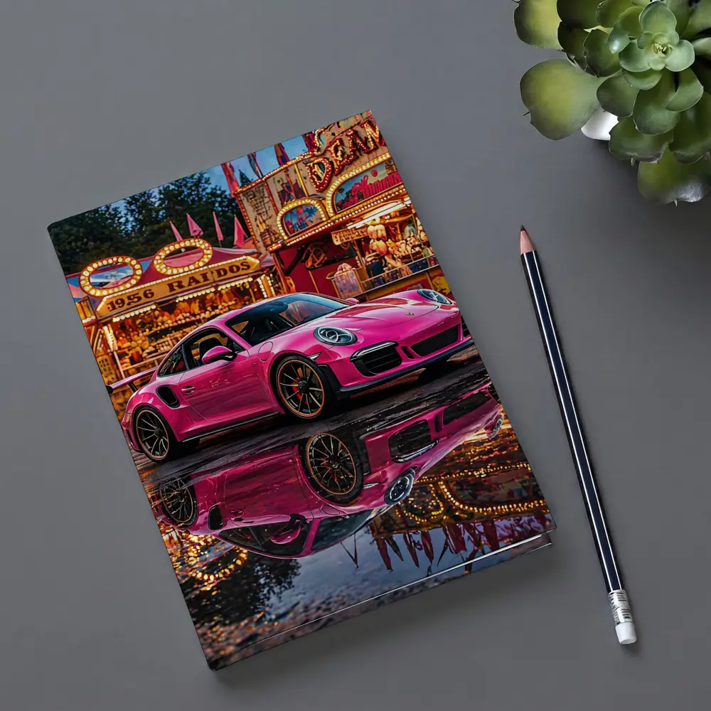 Pink Porsche 911 Carnival Lights Wet Reflection – Notebooks