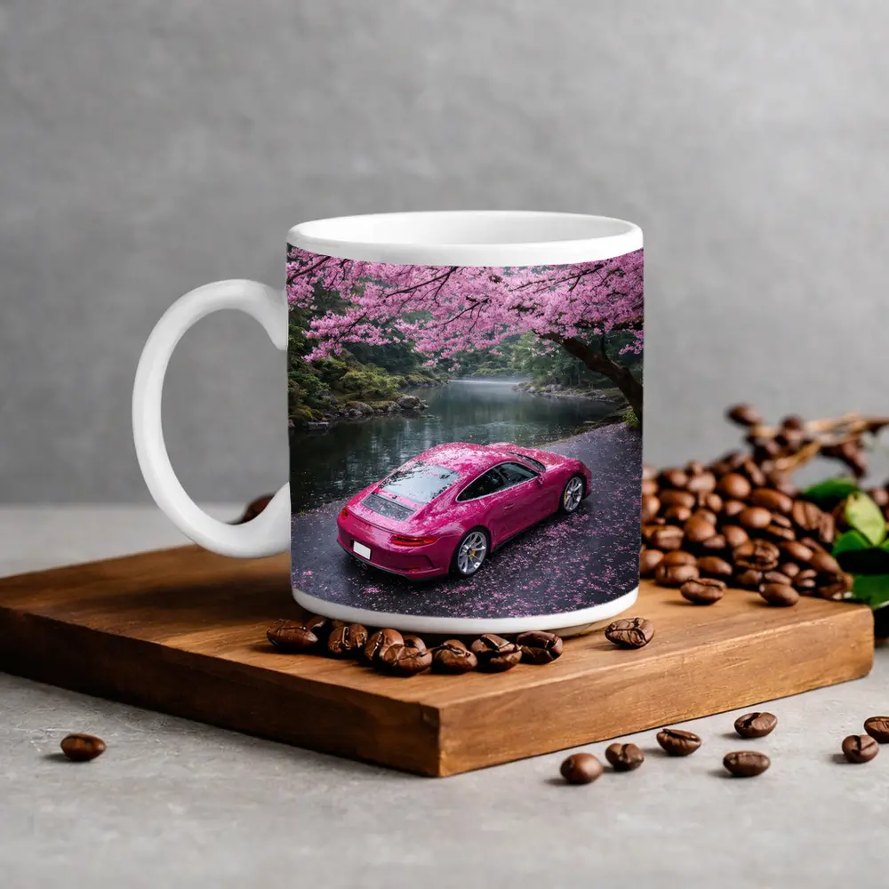 Pink Porsche 911 Under Cherry Blossom Trees – Mugs