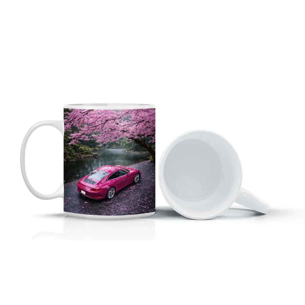 Pink Porsche 911 Under Cherry Blossom Trees – Mugs