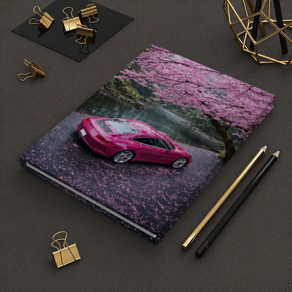Pink Porsche 911 Under Cherry Blossom Trees – Notebooks