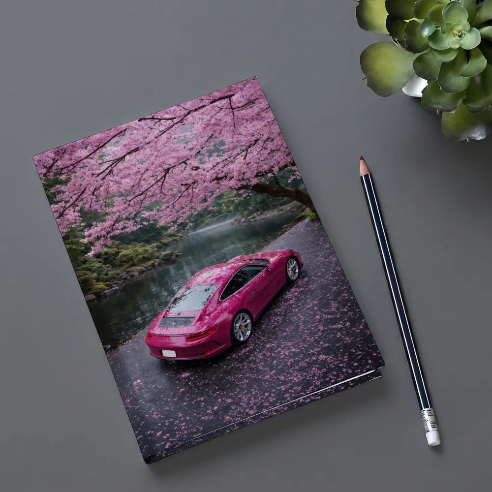 Pink Porsche 911 Under Cherry Blossom Trees – Notebooks