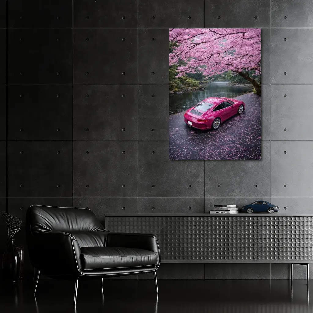 Pink Porsche 911 Under Cherry Blossom Trees – Wall Art