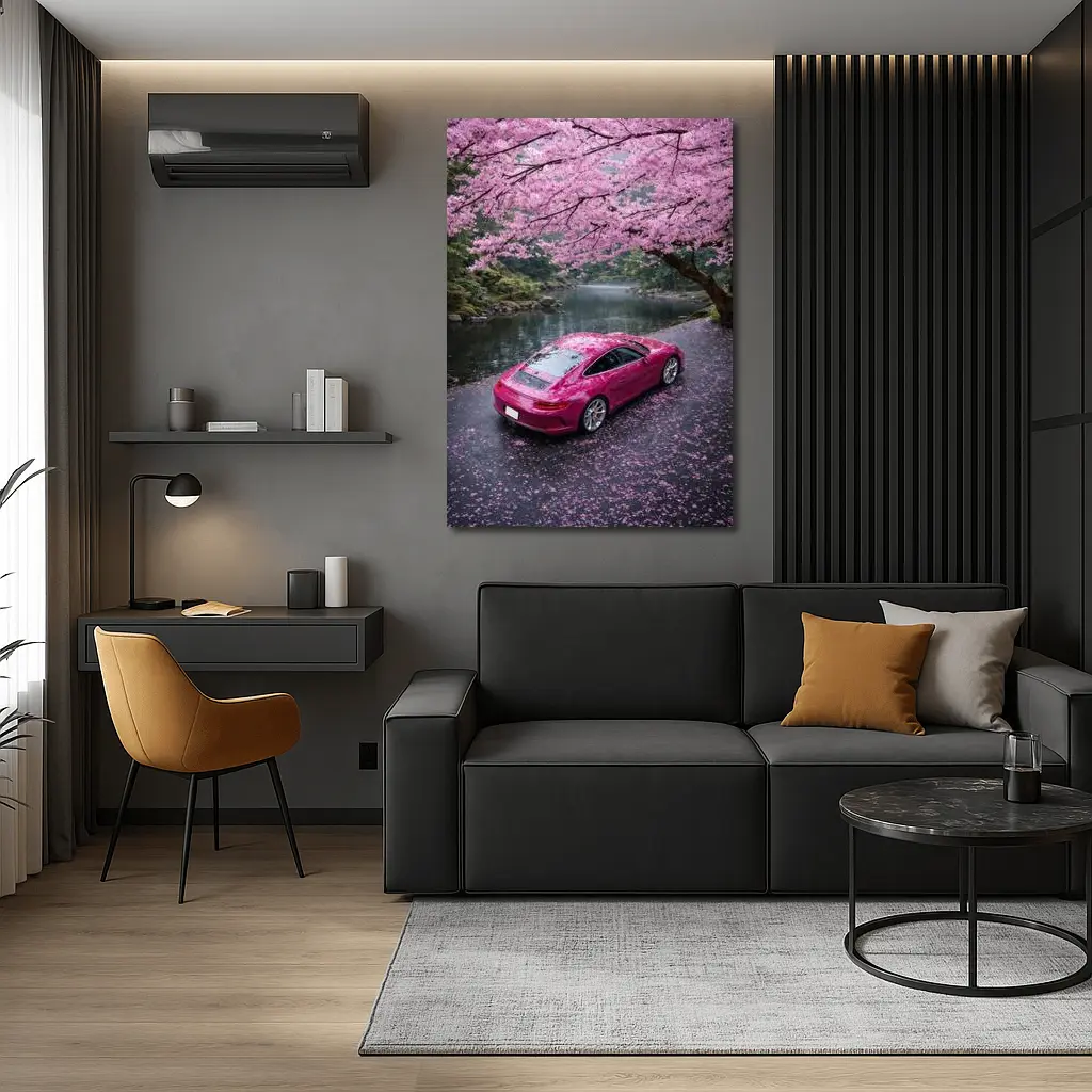 Pink Porsche 911 Under Cherry Blossom Trees – Wall Art