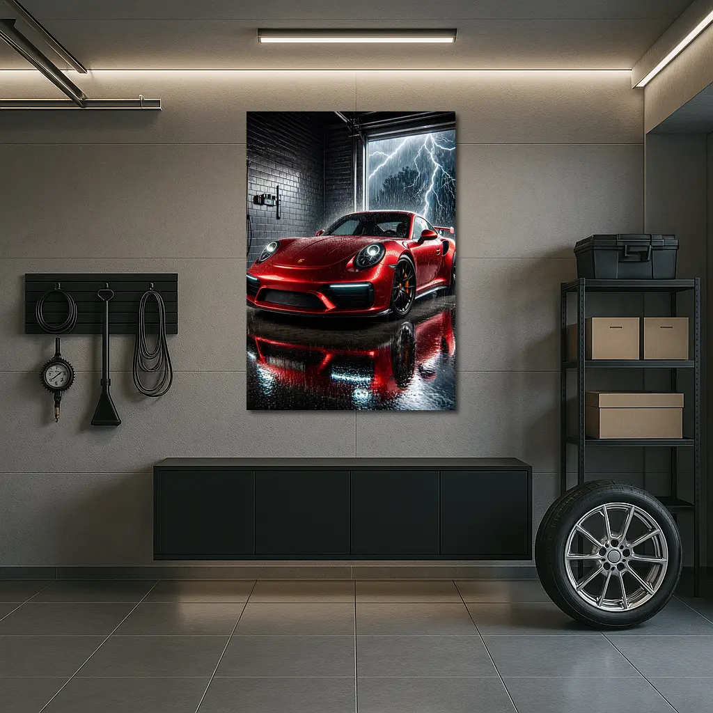 Red Porsche 911 GT2 RS Rain Storm – Wall Art