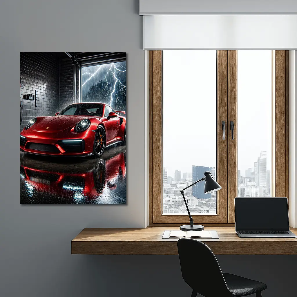 Red Porsche 911 GT2 RS Rain Storm – Wall Art