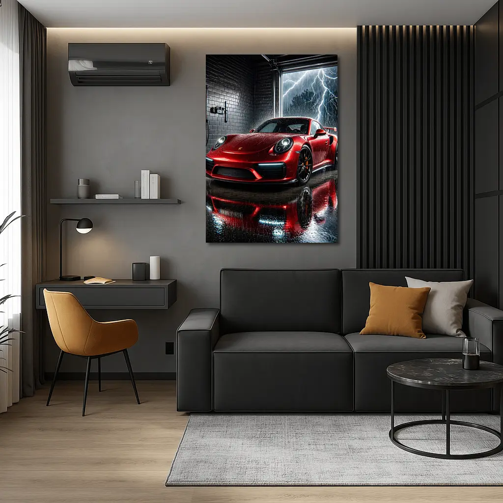 Red Porsche 911 GT2 RS Rain Storm – Wall Art