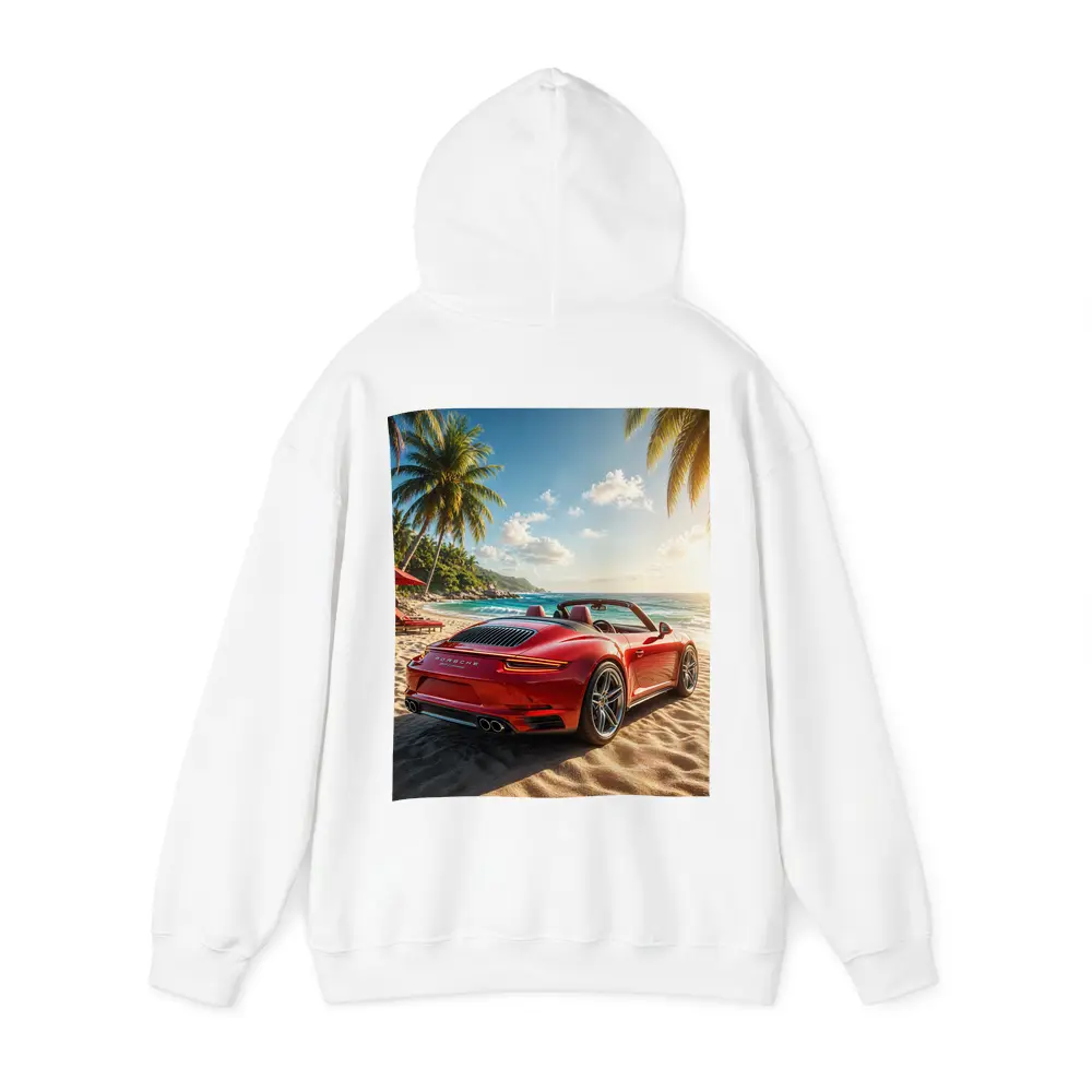 Red Porsche 911 Parked On Tropical Beach – Hoodies