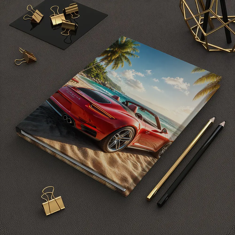 Red Porsche 911 Parked On Tropical Beach – Notebooks