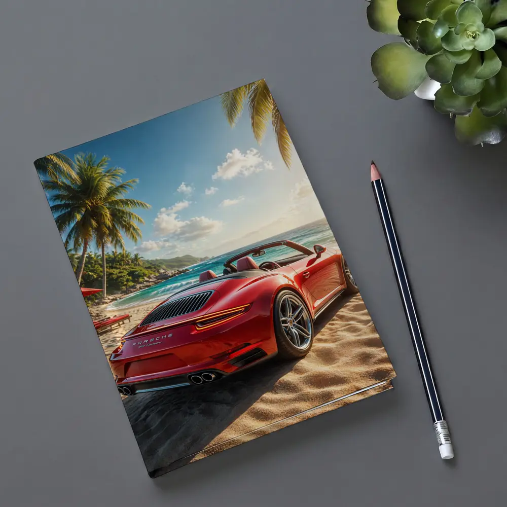 Red Porsche 911 Parked On Tropical Beach – Notebooks