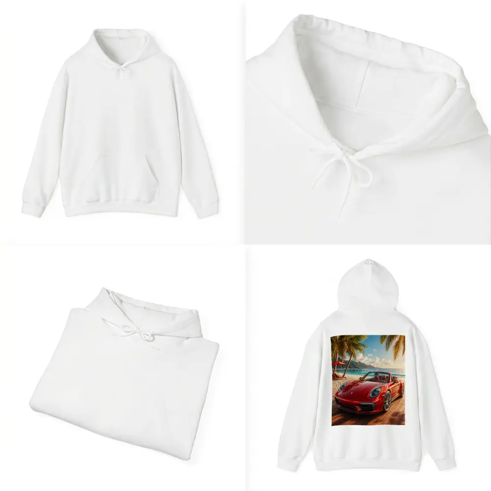 Red Porsche 911 Convertible Tropical Beach Setting – Hoodies