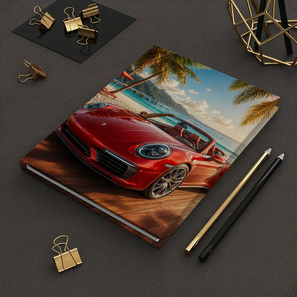 Red Porsche 911 Convertible Tropical Beach Setting – Notebooks