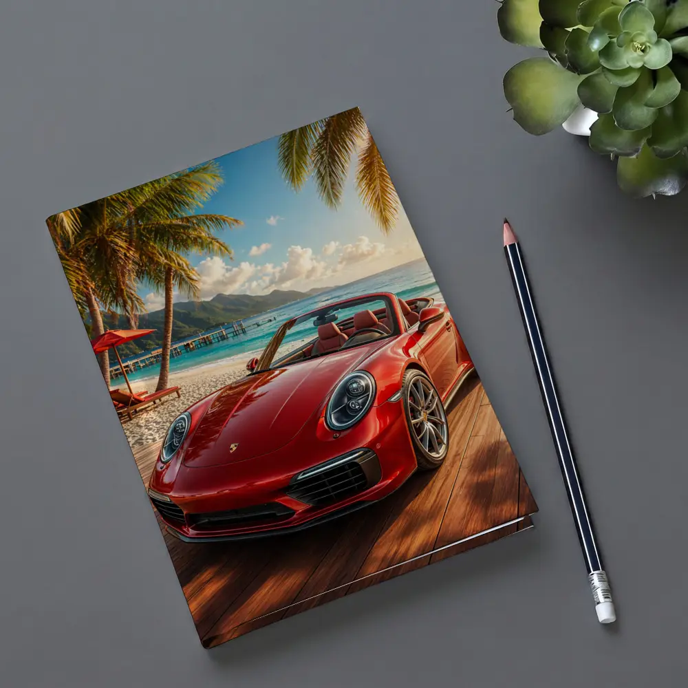 Red Porsche 911 Convertible Tropical Beach Setting – Notebooks