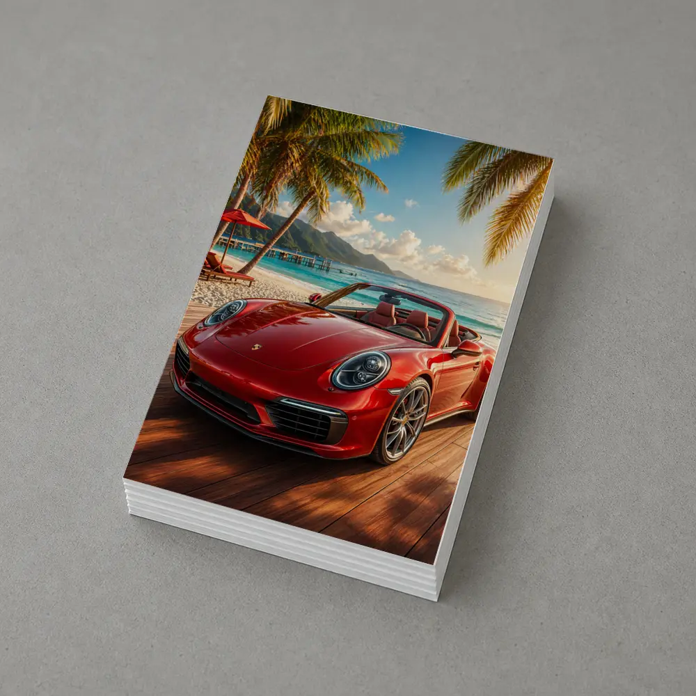 Red Porsche 911 Convertible Tropical Beach Setting – Postcards