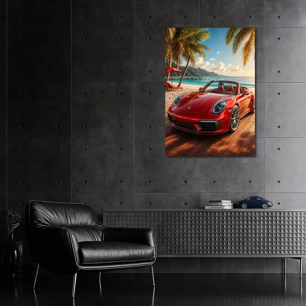 Red Porsche 911 Convertible Tropical Beach Setting – Wall Art