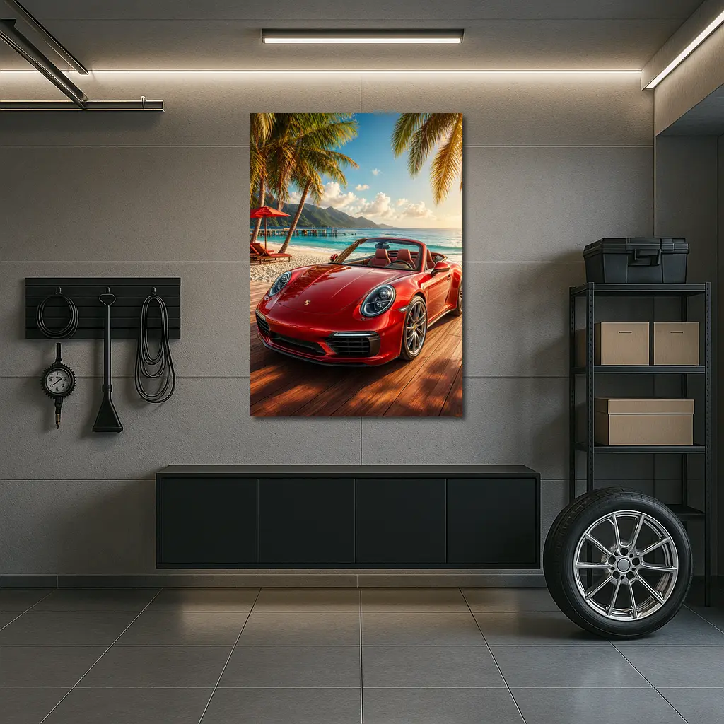 Red Porsche 911 Convertible Tropical Beach Setting – Wall Art
