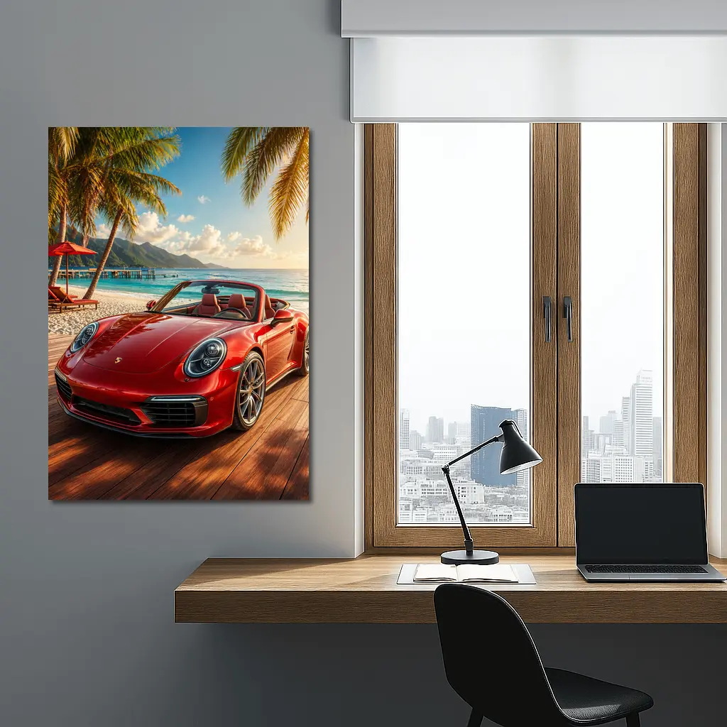 Red Porsche 911 Convertible Tropical Beach Setting – Wall Art