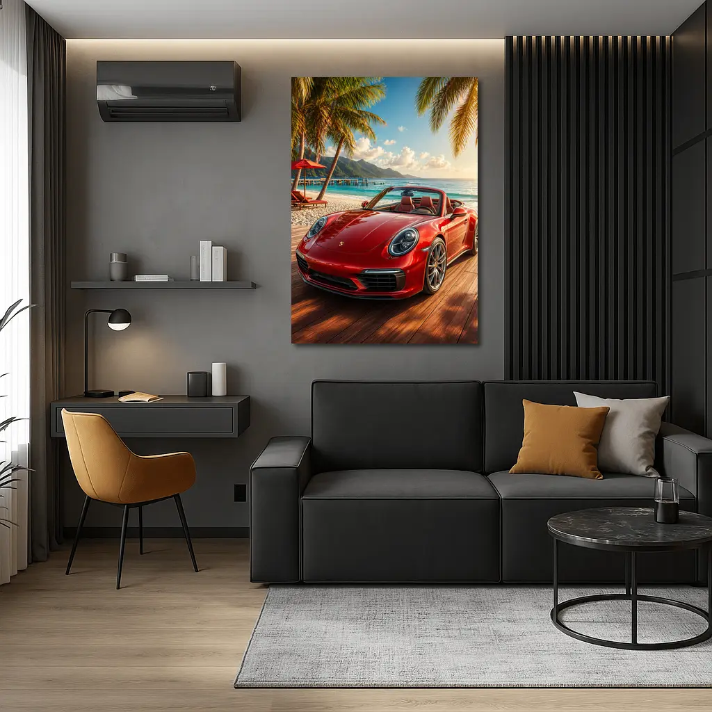 Red Porsche 911 Convertible Tropical Beach Setting – Wall Art