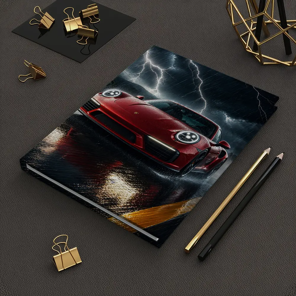 Red Porsche 911 Racing Through Lightning Storm – Notebooks