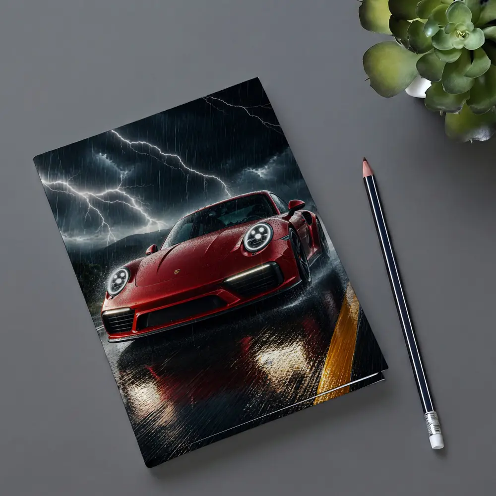 Red Porsche 911 Racing Through Lightning Storm – Notebooks