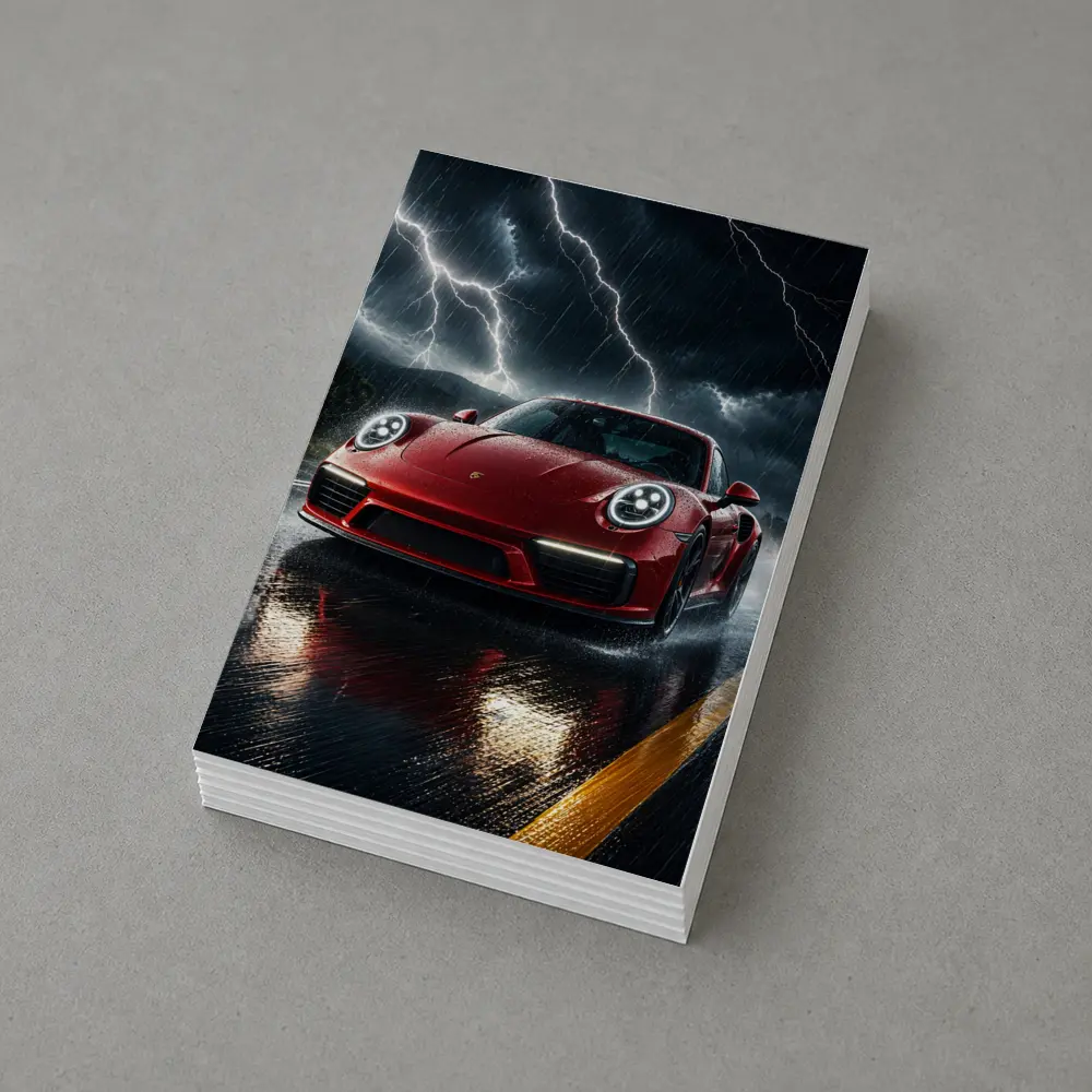 Red Porsche 911 Racing Through Lightning Storm – Postcards