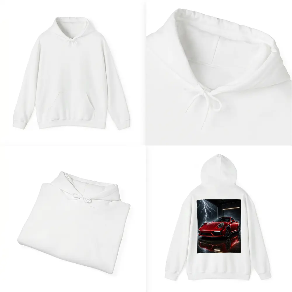 Red Porsche 911 Garage Lightning Storm – Hoodies