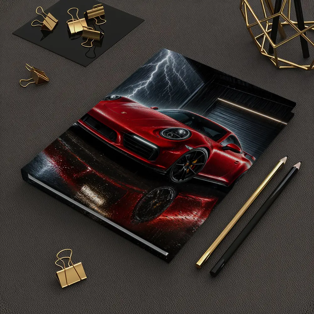 Red Porsche 911 Garage Lightning Storm – Notebooks
