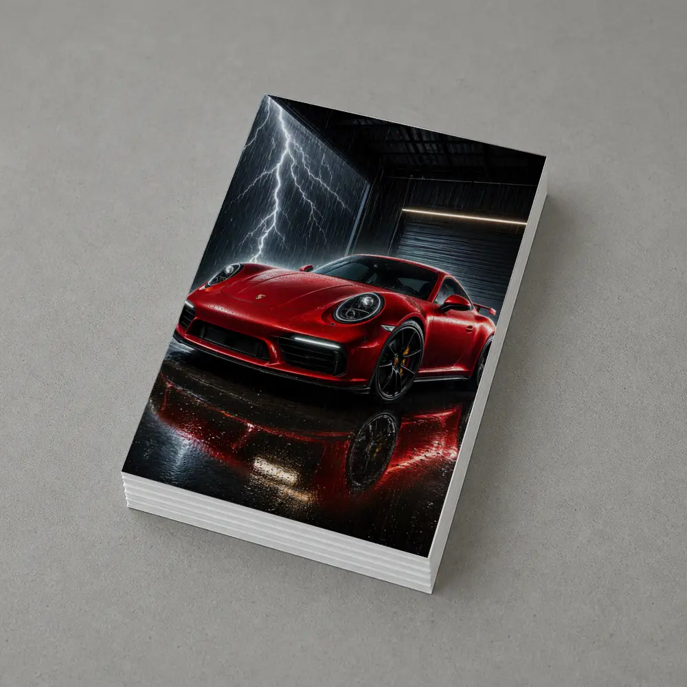 Red Porsche 911 Garage Lightning Storm – Postcards