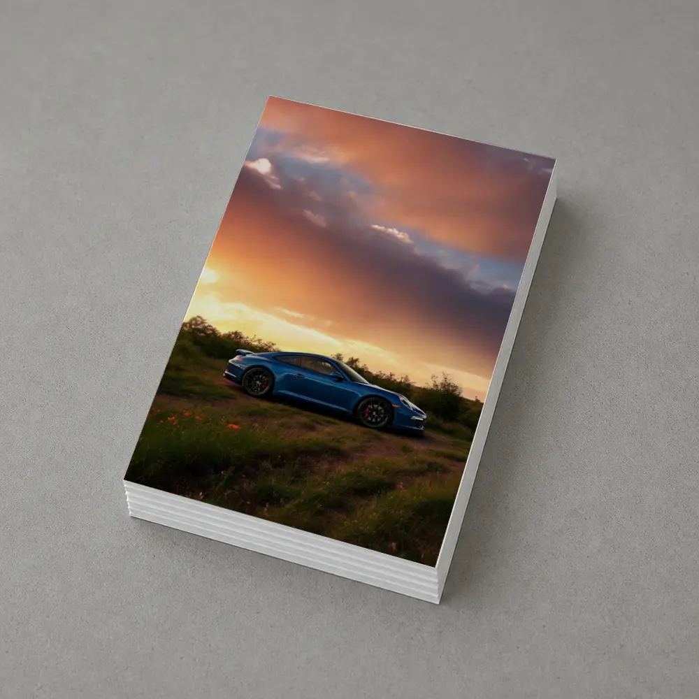 Blue Porsche 911 Parked at Dramatic Sunset – Postcards