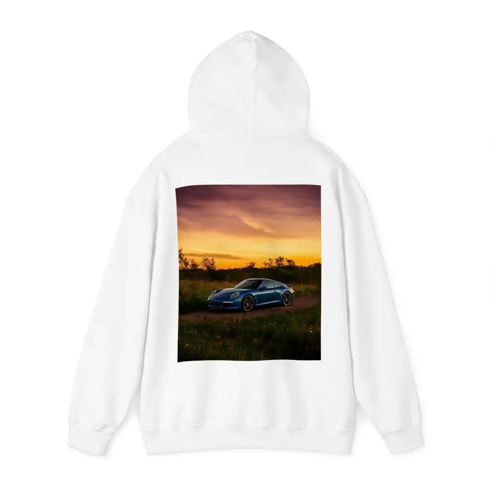 Porsche 911 Blue Coupe Sunset Field – Hoodies