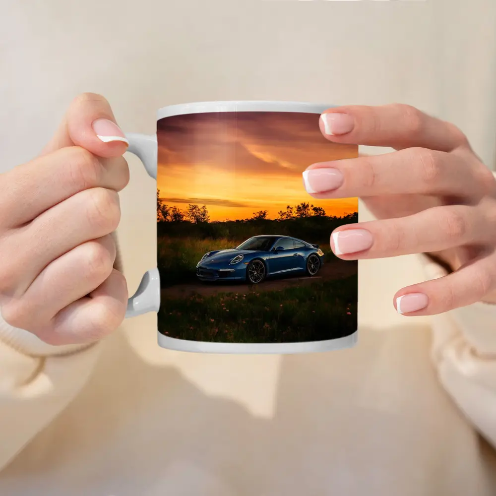 Porsche 911 Blue Coupe Sunset Field – Mugs