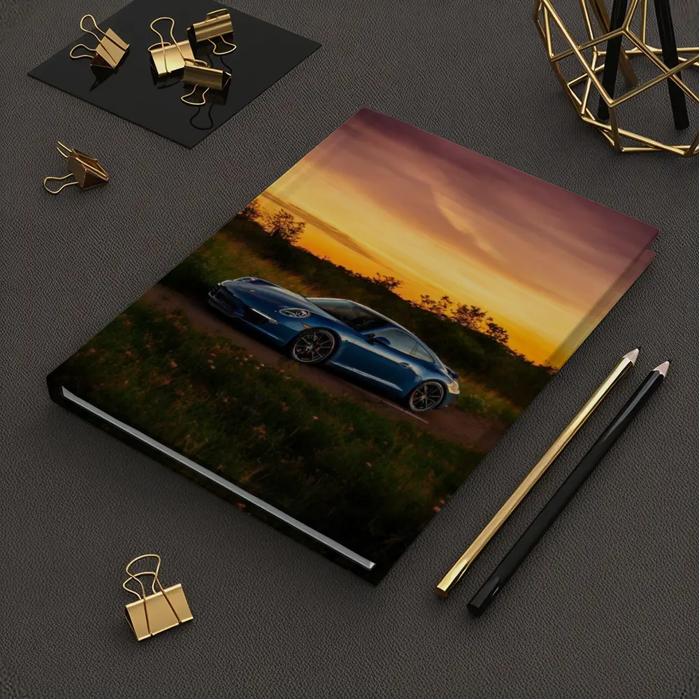 Porsche 911 Blue Coupe Sunset Field – Notebooks