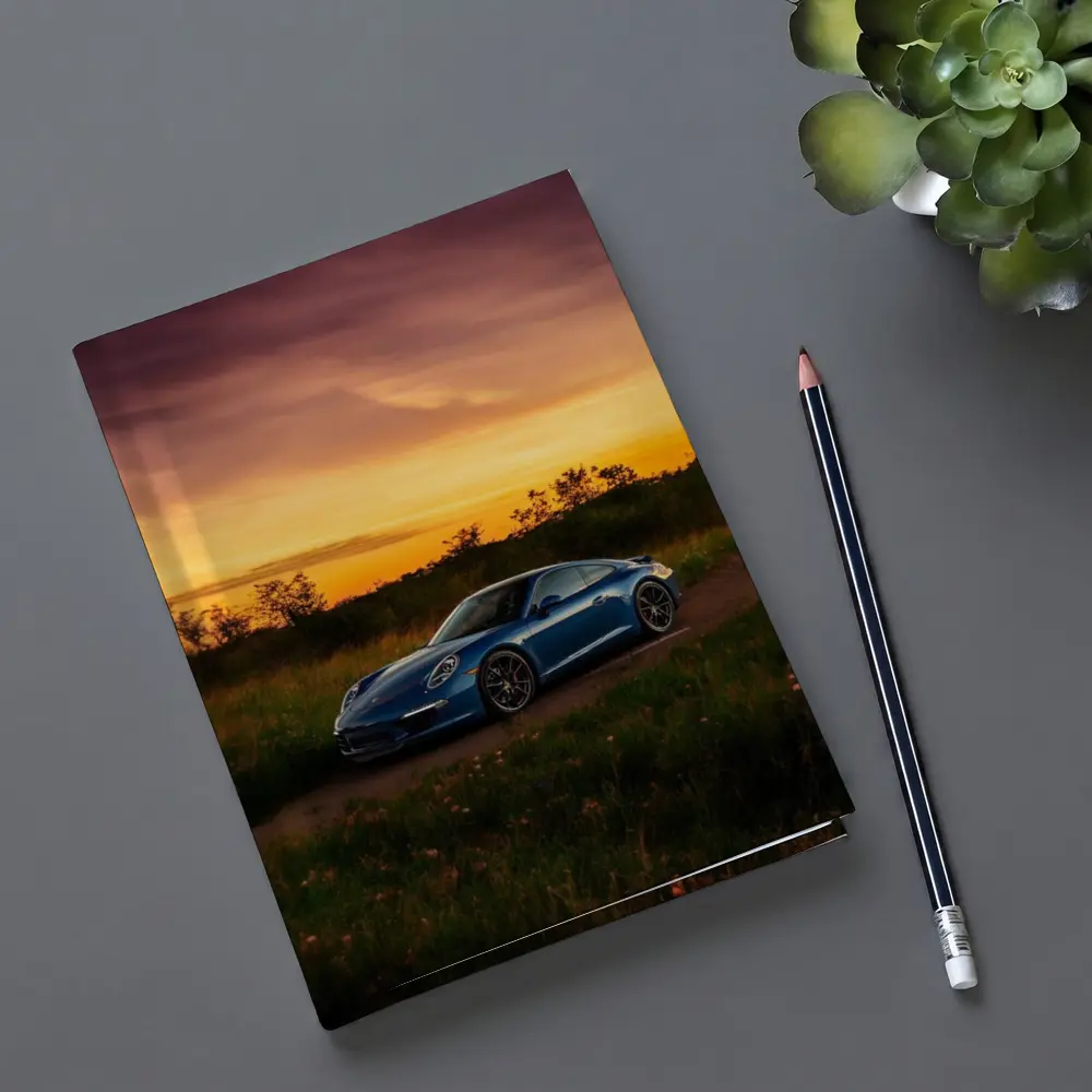 Porsche 911 Blue Coupe Sunset Field – Notebooks