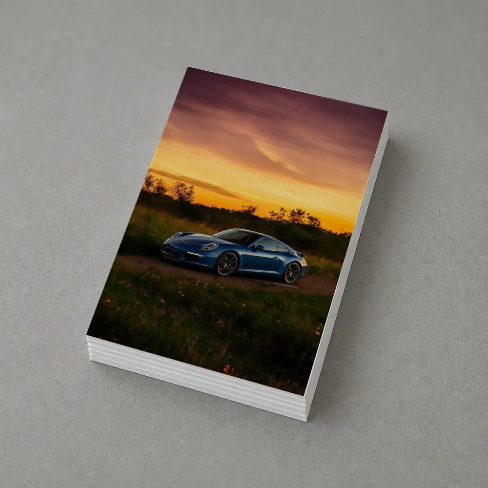 Porsche 911 Blue Coupe Sunset Field – Postcards