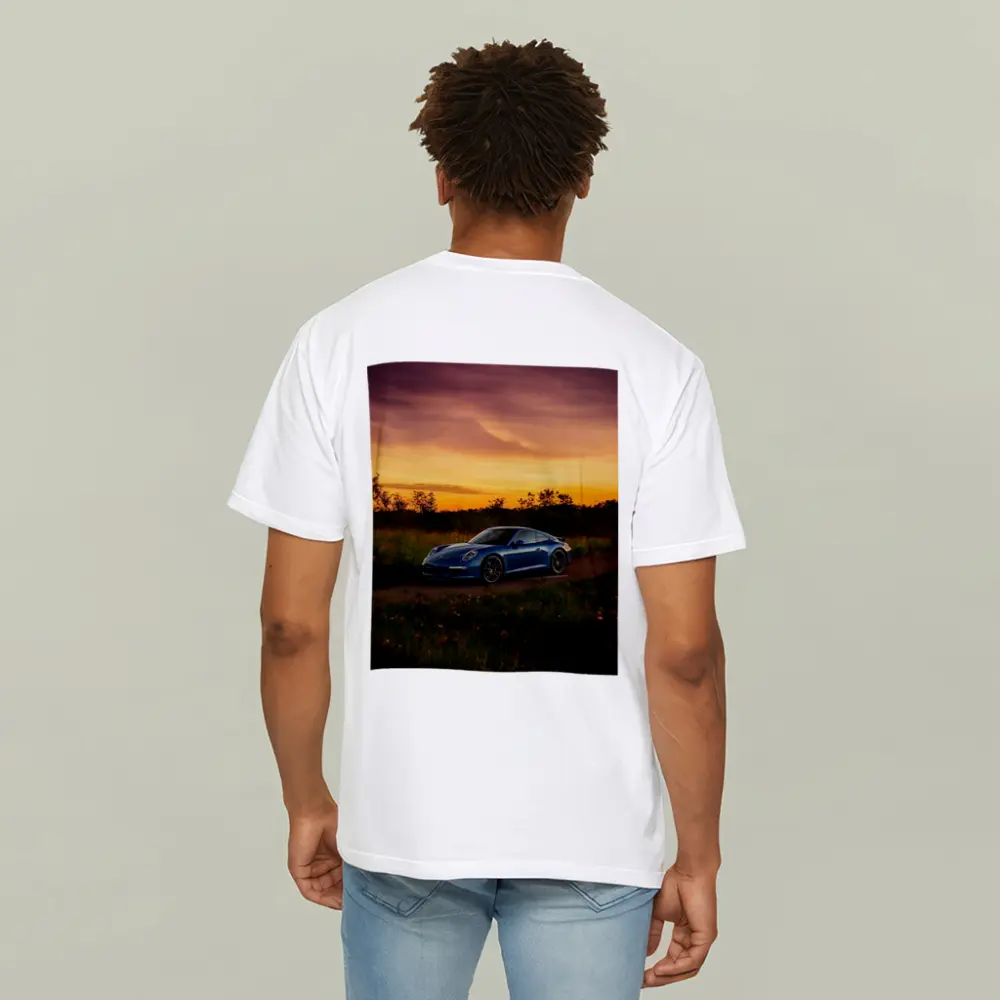 Porsche 911 Blue Coupe Sunset Field – T-Shirts