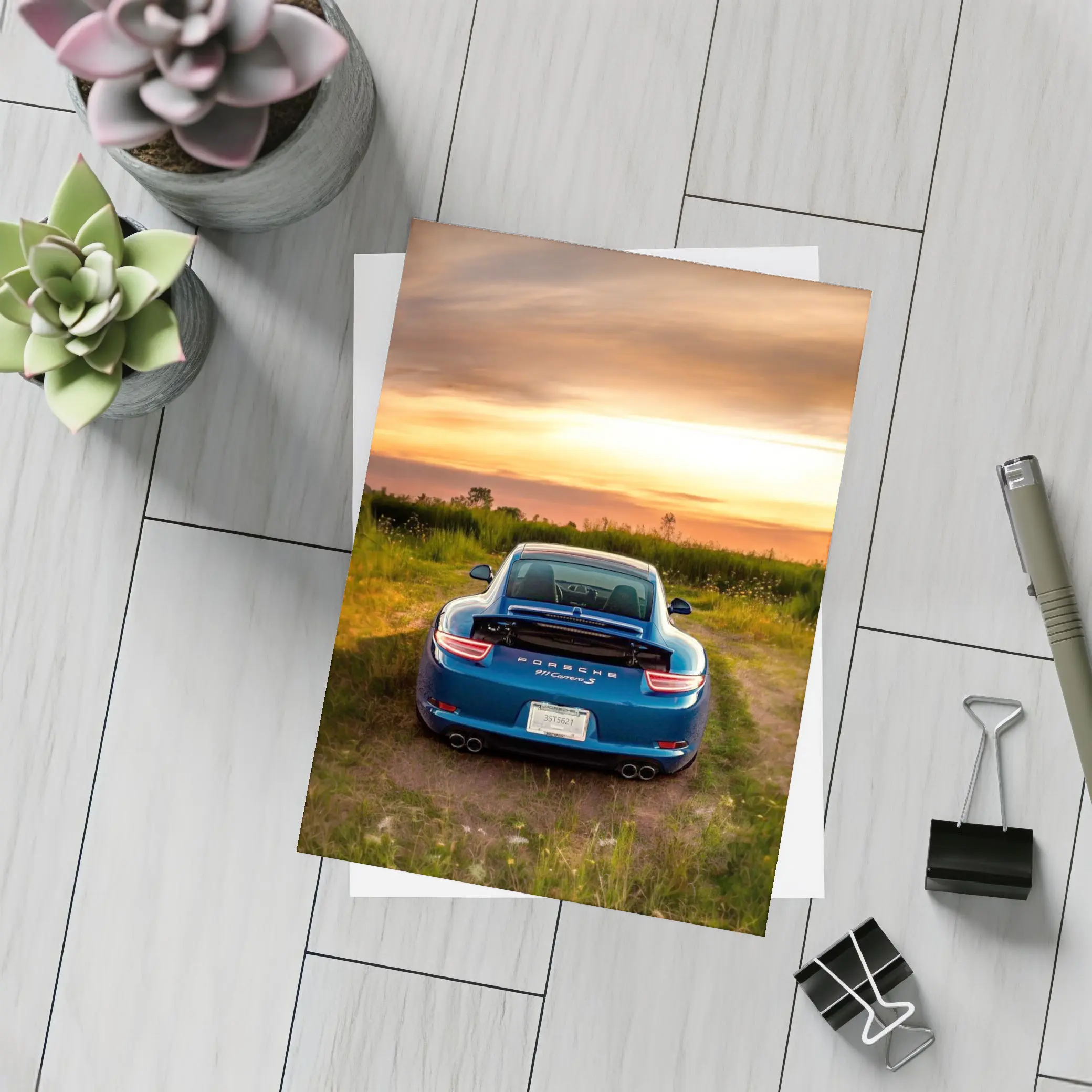 Porsche 911 Carrera S Blue Sunset Field – Postcards