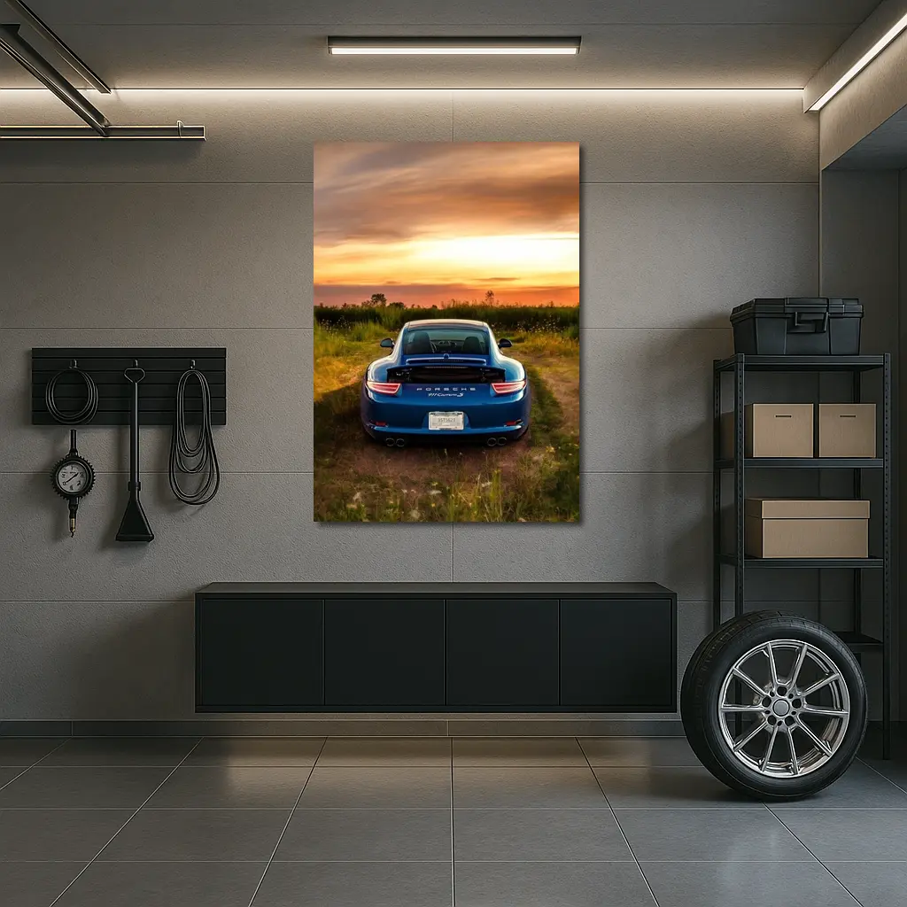 Porsche 911 Carrera S Blue Sunset Field – Wall Art